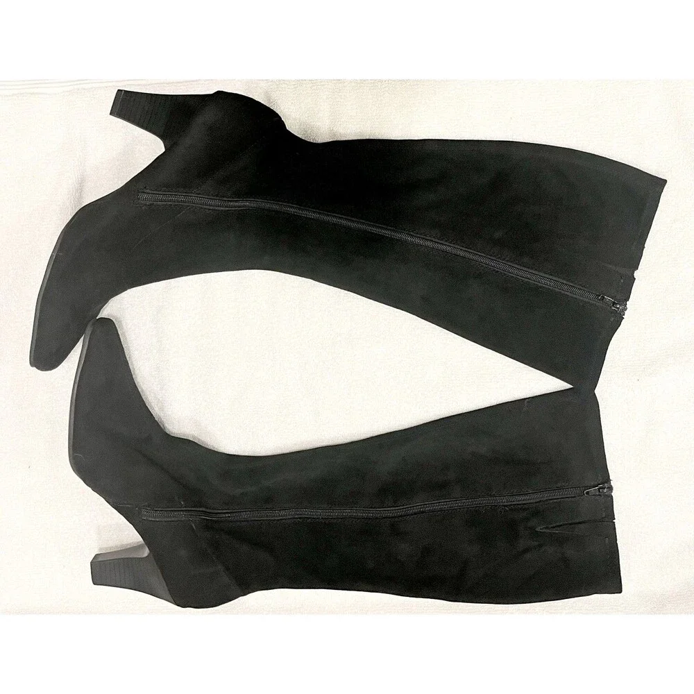 Aerosoles Risky Pizness Boots Women 11W Black Knee High Wide Square Toe Heels